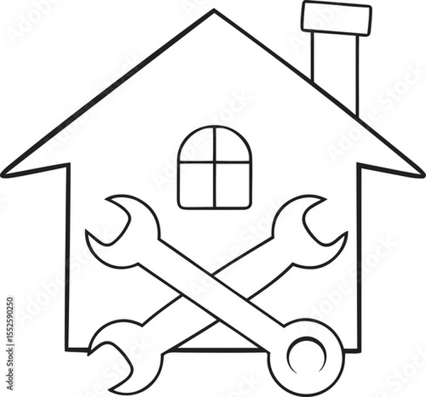 Obraz Representing home repair or maintenance vector icon illustration, representing home repair or maintenance silhouette and line art vector icon design with white background