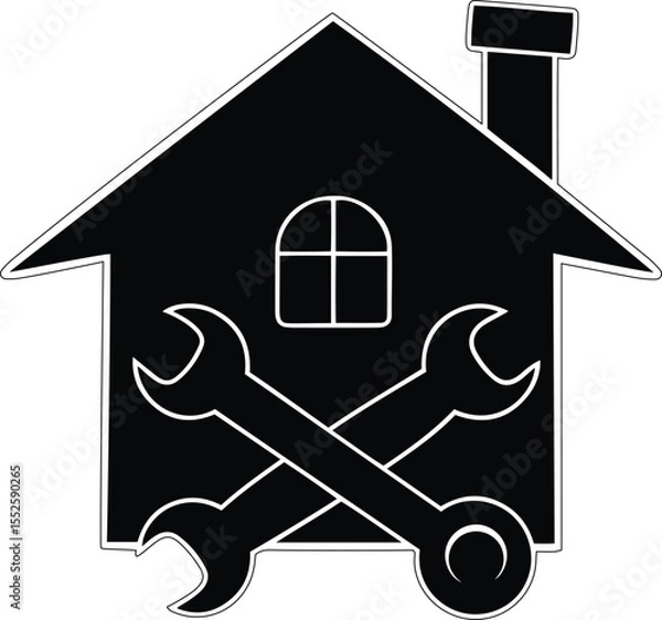 Obraz Representing home repair or maintenance vector icon illustration, representing home repair or maintenance silhouette and line art vector icon design with white background