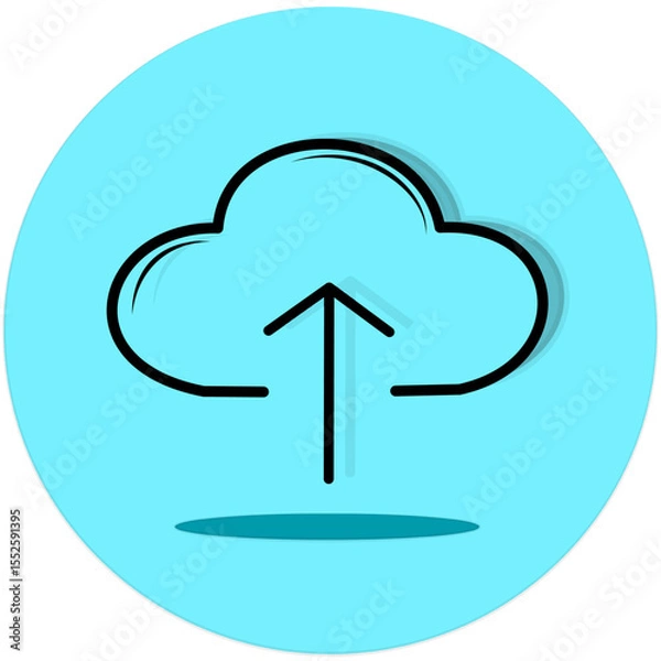 Obraz A sleek, minimalist cloud icon with an upward arrow, representing cloud storage, uploading, and data synchronization. Perfect for illustrating modern digital solutions, data backup, and remote access 