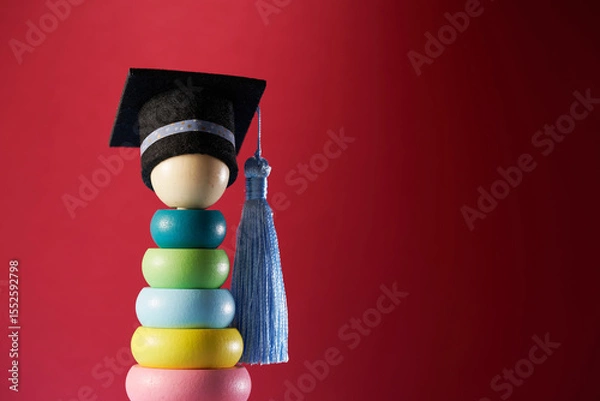 Obraz multi color toddler stacking toy with small mortarboard