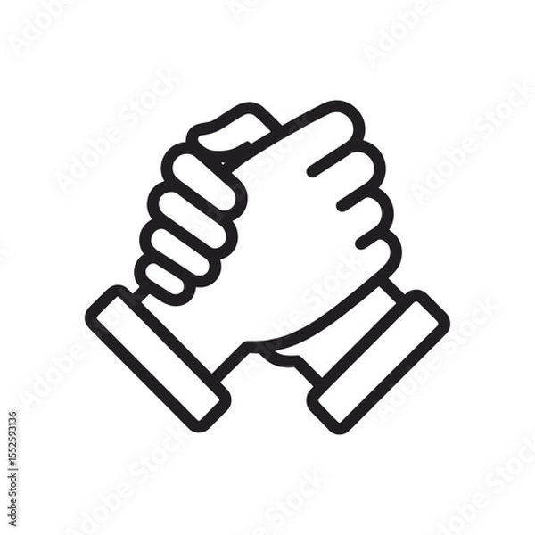 Fototapeta clasped hands, black and white icon, Simple Line Art Illustration of Strong Teamwork and Unity

