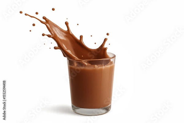 Fototapeta Splash of chocolate milk in a glass isolated on transparent background. Png