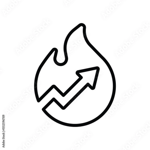 Fototapeta Trending Now Outline Icon. Fire and Up Arrow Icon Representing Viral Growth, Popular Trend, and Market Buzz in Thin Line Style