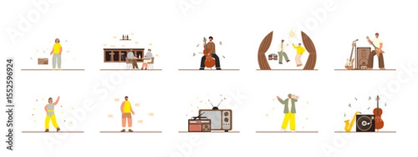 Fototapeta 80's illustrations set. Flat vector illustrations concept.