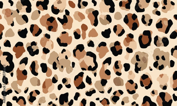 Fototapeta Leopard print pattern, seamless repeating pattern, simple vector art style, warm earth tones, beige and black.