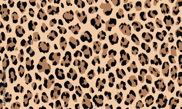 Fototapeta Leopard print pattern, seamless repeating pattern, simple vector art style, warm earth tones, beige and black.