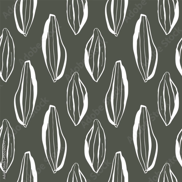 Fototapeta Vertical seamless pattern with hand drawn cardamom pods in minimalist linear style for kitchen textiles and natural packaging