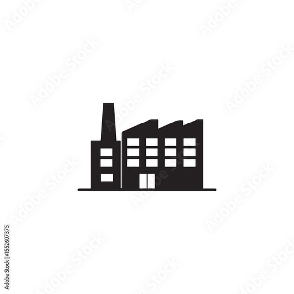 Fototapeta Vector art of a factory building with multiple sections, isolated on white background