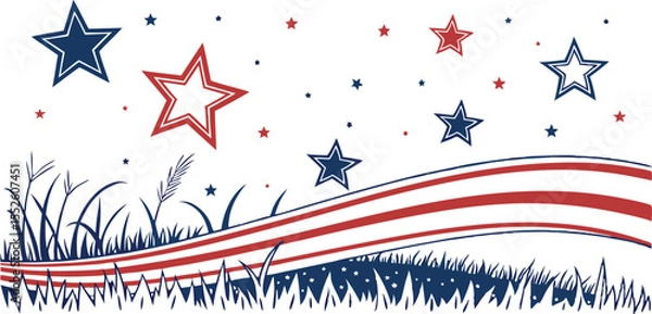 Fototapeta Red, White, and Blue Star Pattern on a White Background,decorative border design,Star pattern in American flag colors,festive pattern with flying, United States' flag,seamless pattern of red, blue,Ai