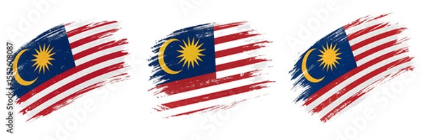 Obraz Set For Three malaysia flag brush strokes isolated on transparent background
