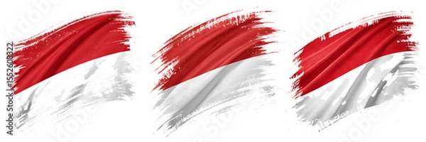 Obraz Three indonesian flags with a brush stroke effect isolated on transparent background
