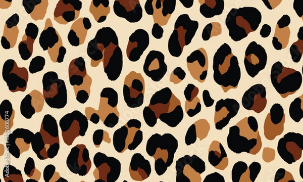 Fototapeta Leopard print pattern, seamless repeating pattern, vector illustration, flat design, minimalist design, simple shapes, earth tones and black color palette.