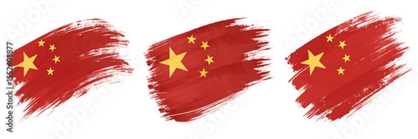 Obraz Set For Three china flags with brush strokes isolated on transparent background