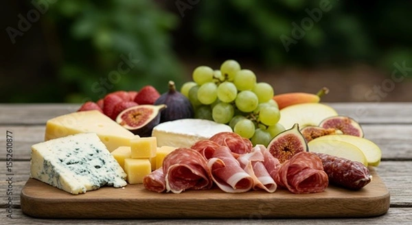 Fototapeta Rustic Charcuterie Board: A Feast for the Senses