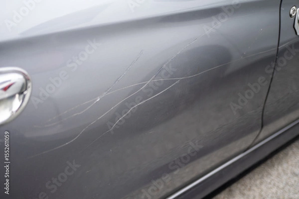 Obraz Grey car door with multiple long scratches