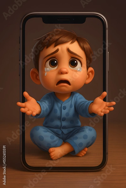 Fototapeta Criança Pedindo Ajuda Celular