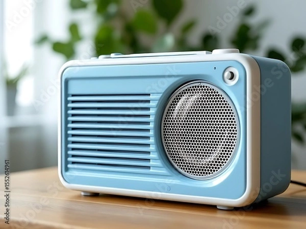 Fototapeta Vintage radio placed against a clean background with ample copy space beside it. Ideal for retro-themed designs, advertisements, and nostalgic visual concepts