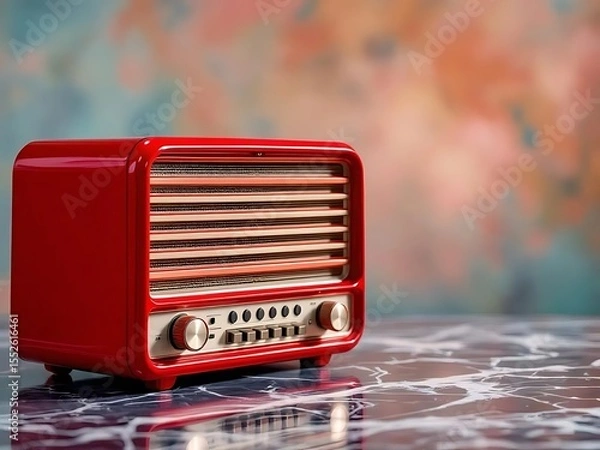 Fototapeta Vintage radio placed against a clean background with ample copy space beside it. Ideal for retro-themed designs, advertisements, and nostalgic visual concepts