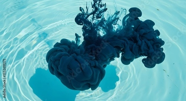 Fototapeta Ink cloud dissolving in water creating abstract forms and patterns in a serene aquatic environment