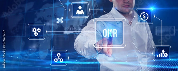Obraz OKR Objectives key results. Business, Technology, Internet and network concept.