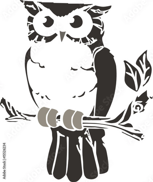 Fototapeta Vector retro owl on swirly vine