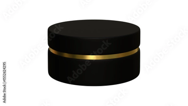 Fototapeta Sleek black cosmetic jar with a luxurious golden band, perfect for packaging mockups, beauty product displays, or branding on a Transparent Background.

