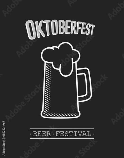 Fototapeta Chalk-style design is showing tall beer stein with frothy foam under OKTOBERFEST text on chalkboard