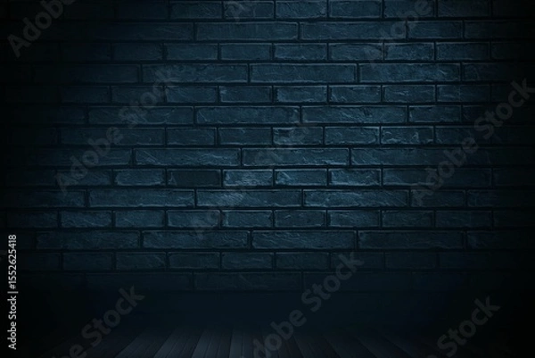 Obraz Flat design studio interior is featuring dark moody full-width brick wall and wooden floorboards