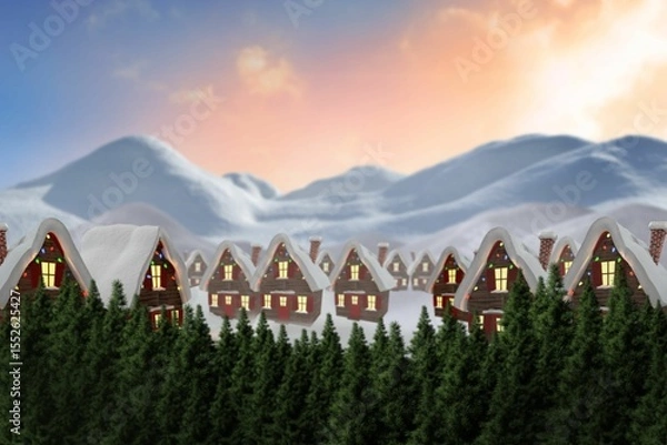 Fototapeta Digitally generated Cute village in the snow