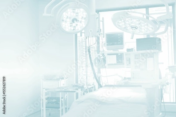 Obraz Surgical light and device screen by bed at hospital