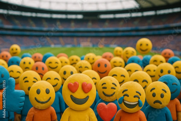 Obraz a group of colorful emojis in a football stadium