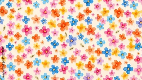 Fototapeta Watercolor floral pattern illustration with beautiful flowers in various bright and joyful colors