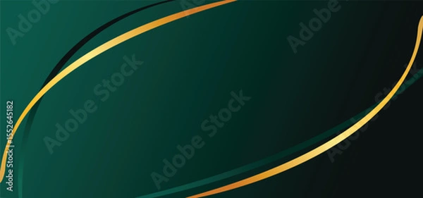 Obraz Luxury emerald green abstract background with elegant golden lines and gradient vector illustration