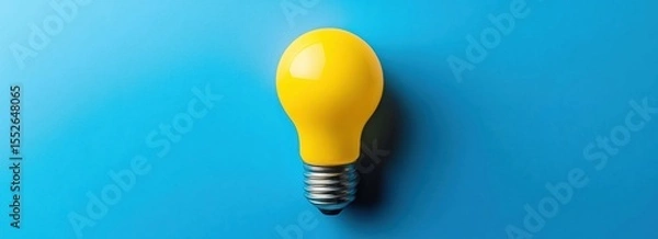 Obraz Single new yellow light bulb with round shape on blue Innovation is the practical implementation