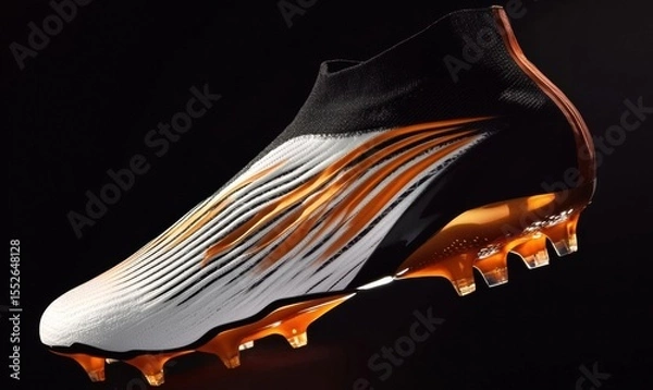 Obraz Sleek White Soccer Cleat with Orange Accents, Mesh Upper, and Athletic Shoe for Football Training