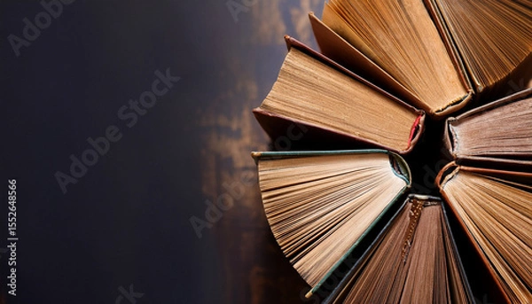 Fototapeta Old books arranged highlighting their historical significance. Neatly arranged representing a collection of wisdom