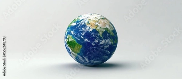 Obraz Spherical Globe Object on White Surface in 3D Rendering, Focal Earth Background