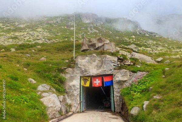 Obraz Entrance to the Sasso San Gottardo museum in former historic fortress Sasso da Pigna inside the Gotthard Pass, Switzerland