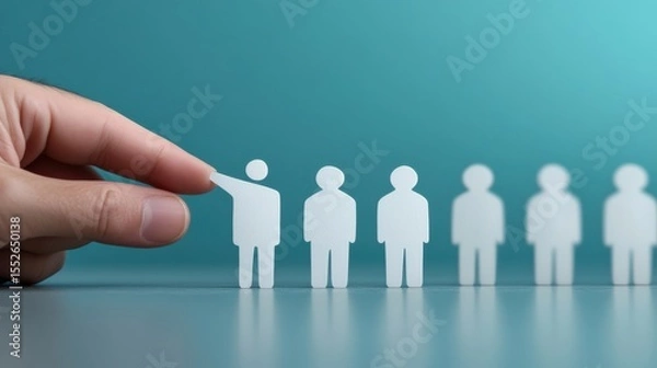 Obraz Unity and Togetherness Concept: Hand Holding Paper Human Figure in A conceptual photo