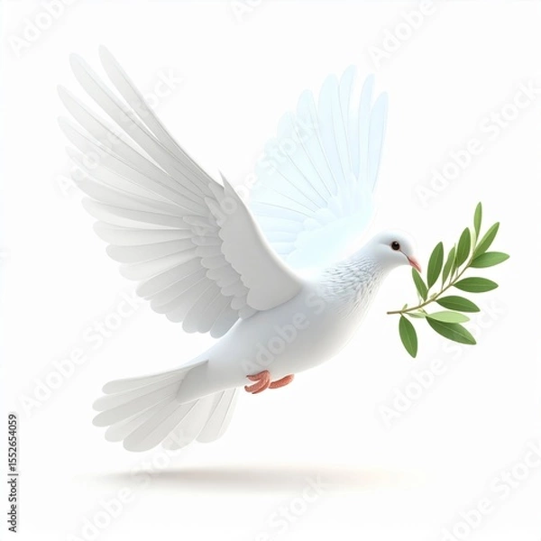 Obraz White Dove in Flight with Olive Branch