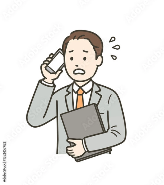 Fototapeta 仕事が忙しく焦る高齢男性の上半身イラスト