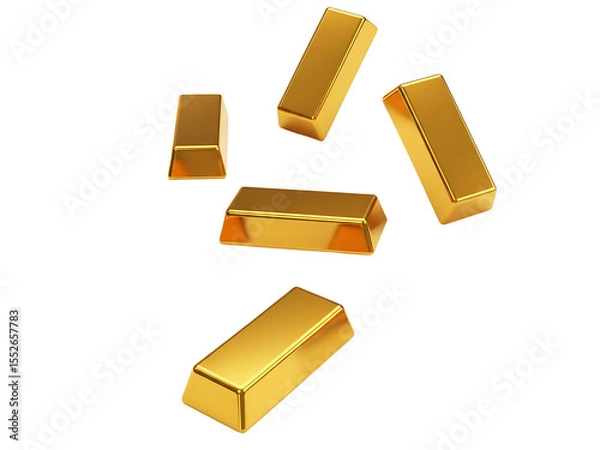 Fototapeta 3D Gold Bullion Bars Stack for Wealth Finance Investment Concepts isolated on transparent background