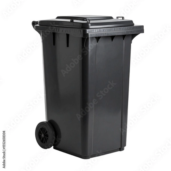 Fototapeta Black street garbage bin Isolated on Transparent or White Background