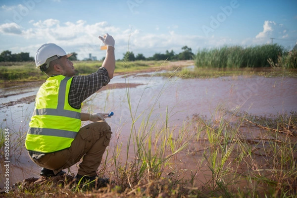 Fototapeta An environmental engineer examines the abundance of natural water sources and ecosystems