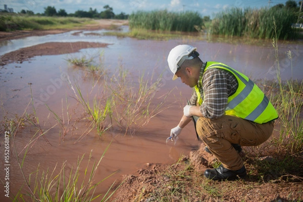 Fototapeta An environmental engineer examines the abundance of natural water sources and ecosystems