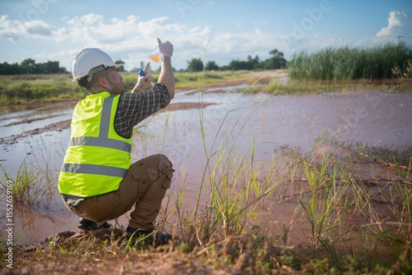 Fototapeta An environmental engineer examines the abundance of natural water sources and ecosystems
