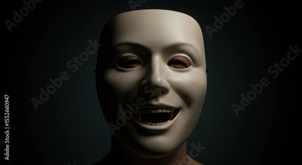 Fototapeta Portrait of smiling mask with hidden suffering inside highlighting psychological disguise and inner conflict.