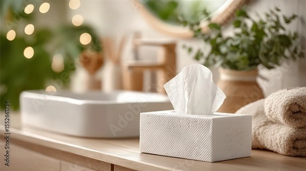 Fototapeta Realistic Close-Up of Tissue Box on Elegant Surface