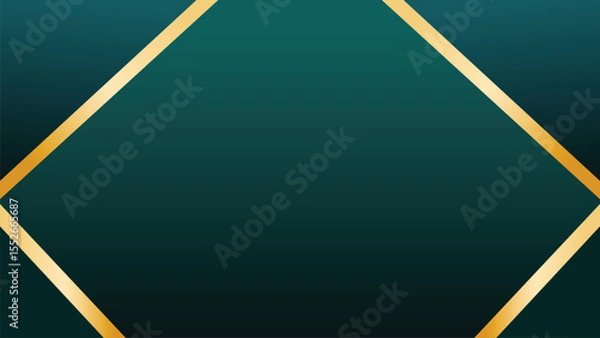 Obraz Dark emerald green abstract background with golden frame and gradient vector illustration