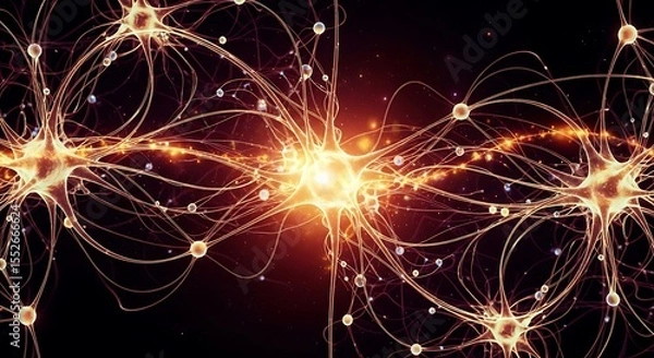 Fototapeta Neuron Network with Connections and Bright Light